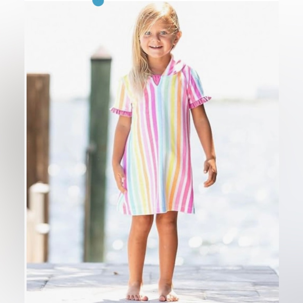 RuffleButts® Baby/Toddler Girls Terry Cloth Hoodie Swim Beach Cover Up Dress